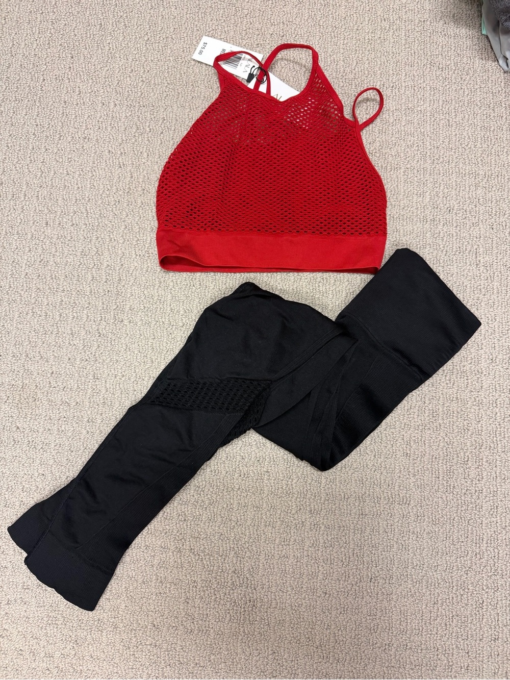 Alala Red Mesh Sports Bra Medium NWT with Black Leggings Small EUC Set